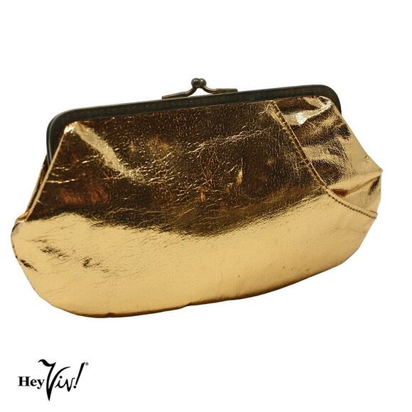 Vintage Gold Small Purse Clutch Bag Original Luna Case Margareta 7" - Hey Viv - Picture 1 of 6